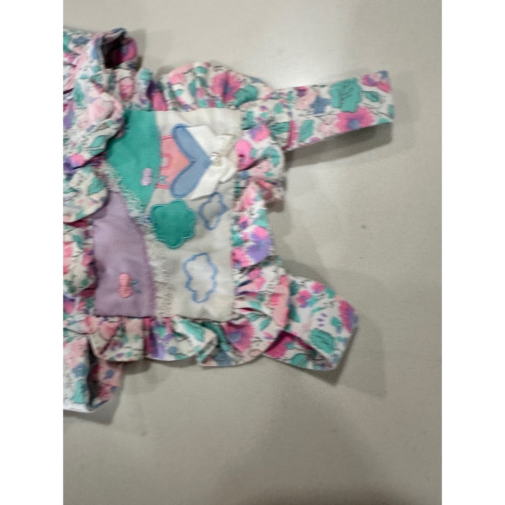 Vintage Newborn Floral Ruffle Overalls Pink Purple Teal Cottagecore Romper - Picture 5 of 5